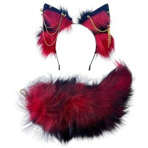 7846 Cat Fox Wolf Ears And Tail Set - Plush Cosplay Clips